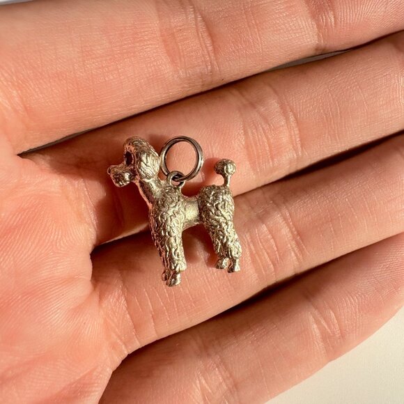 VTG Sterling Silver 925 Poodle Red Eyes Dog Textured Pendant Size 0.75" Length - Picture 6 of 9